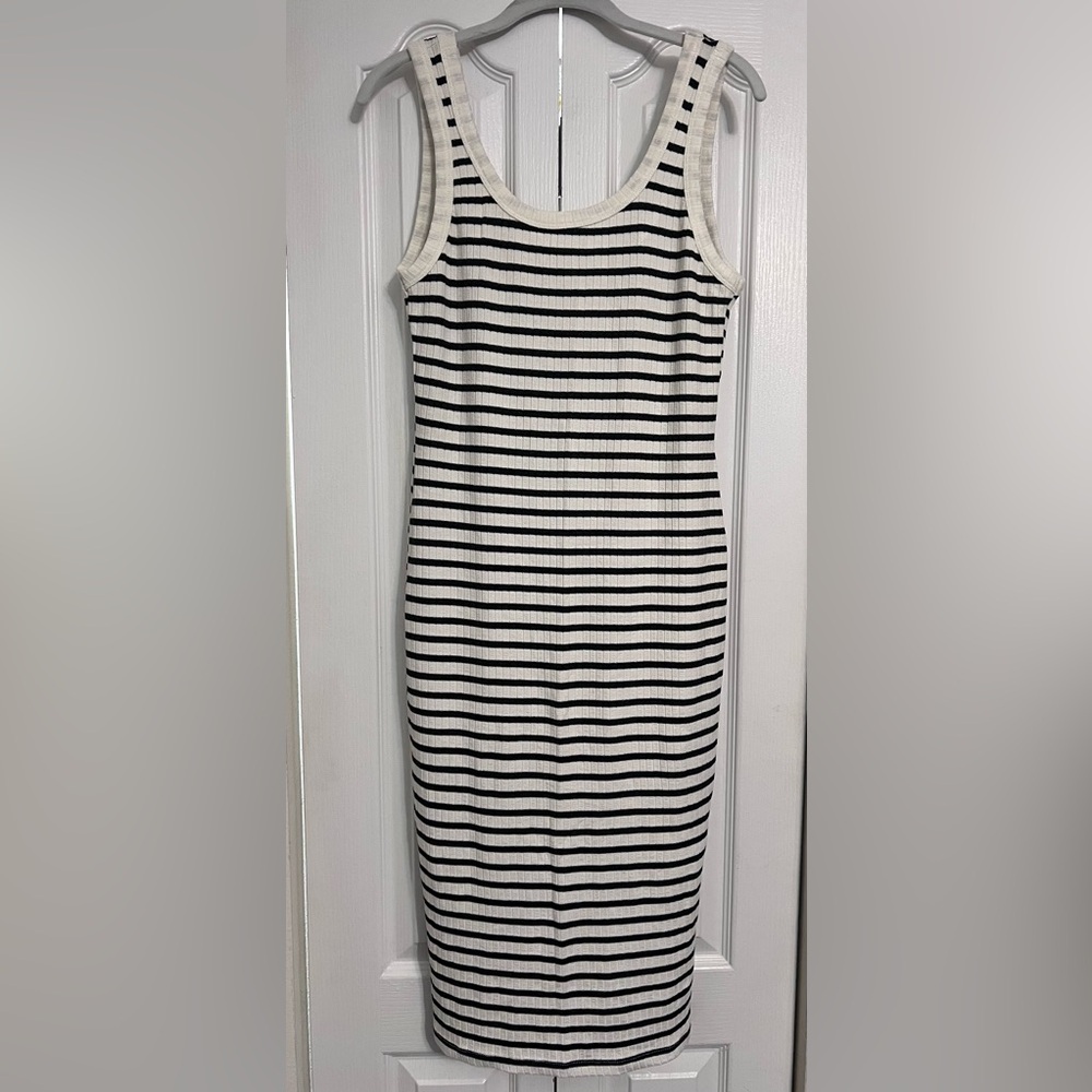 Mango Black and Cream Strapless Ribbed Dress NWOT